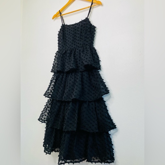 Lulus Flirting with you back Midi Tiered Dress Black Size XS - Picture 10 of 11